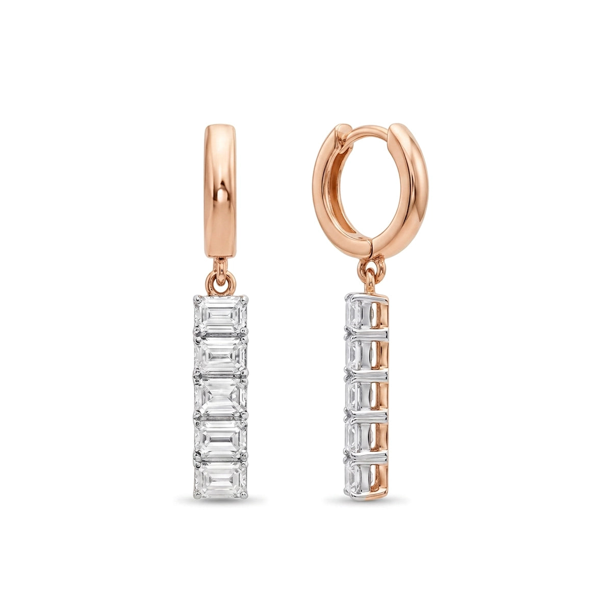 Emerald Cut Diamond Bar Huggie Earrings — certified lab grown diamond earrings from Vimora Diamonds