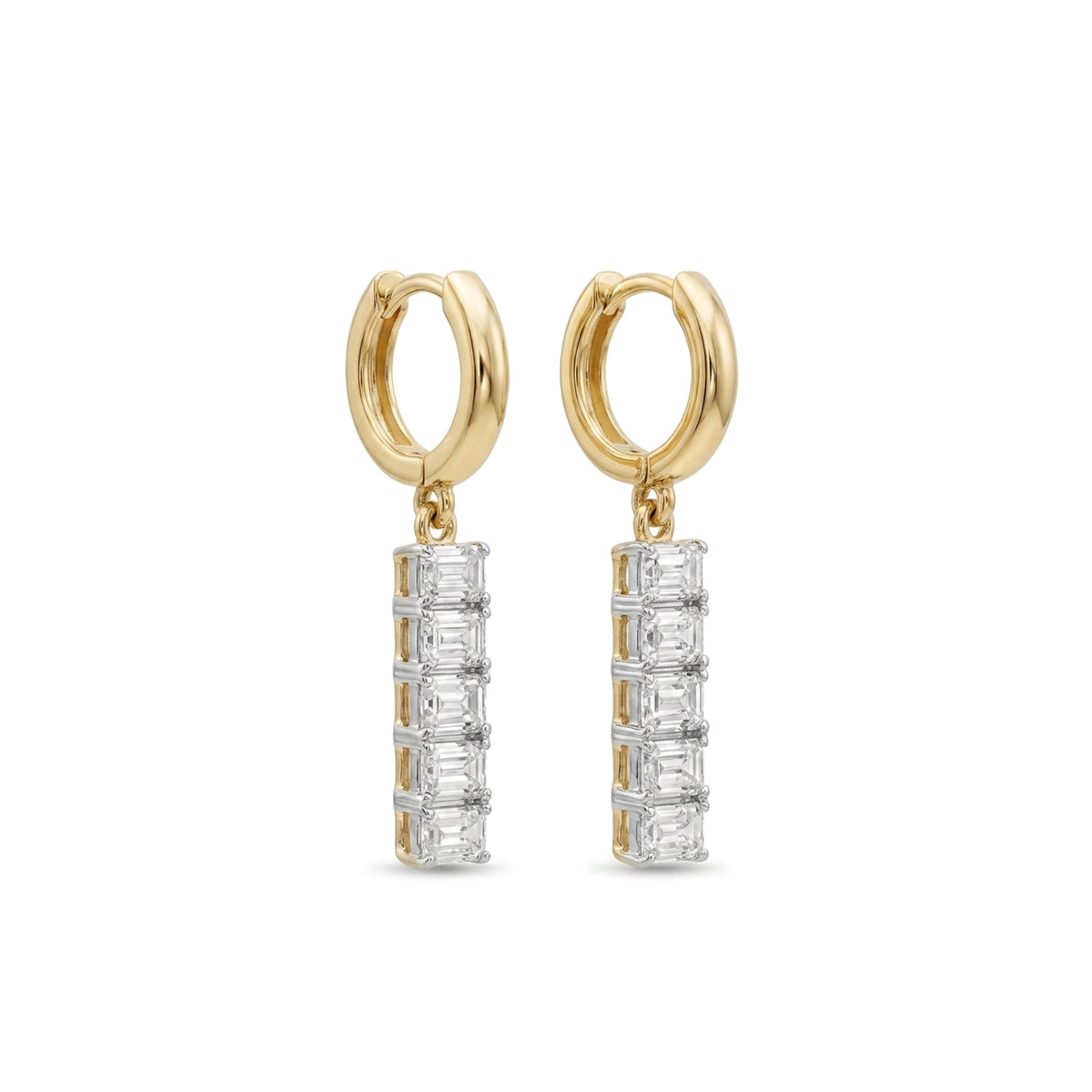 Emerald Cut Diamond Bar Huggie Earrings in IGI certified lab grown diamond and BIS hallmarked gold