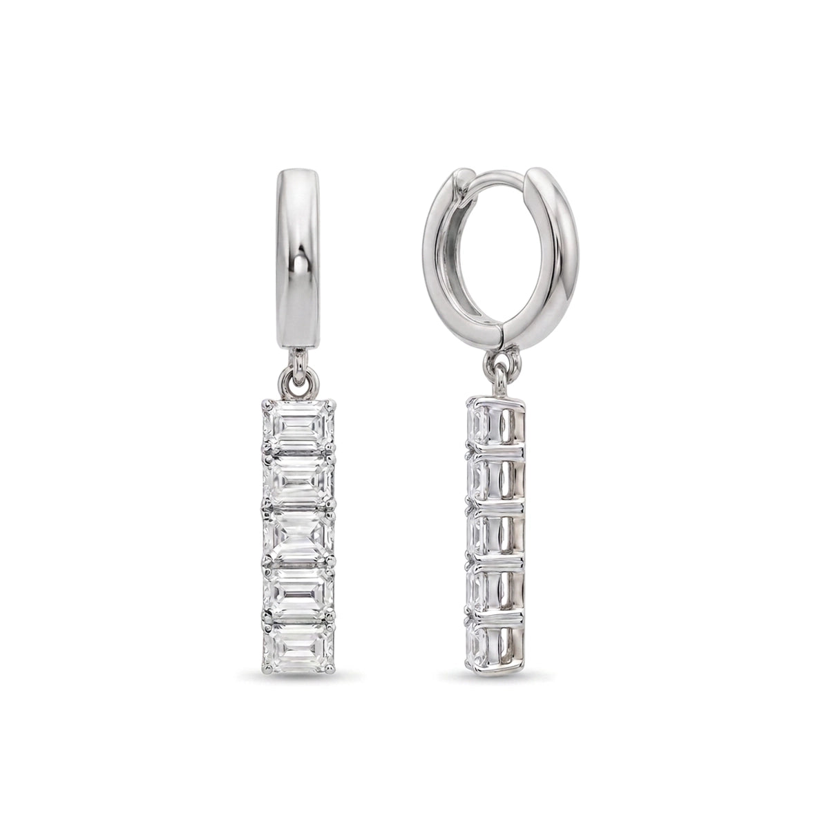 Emerald Cut Diamond Bar Huggie Earrings — emerald lab grown diamond earrings in solid hallmarked gold