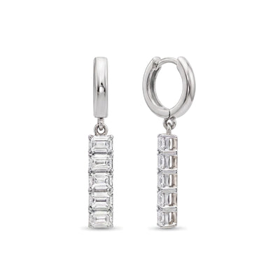 Emerald Cut Diamond Bar Huggie Earrings — emerald lab grown diamond earrings in solid hallmarked gold