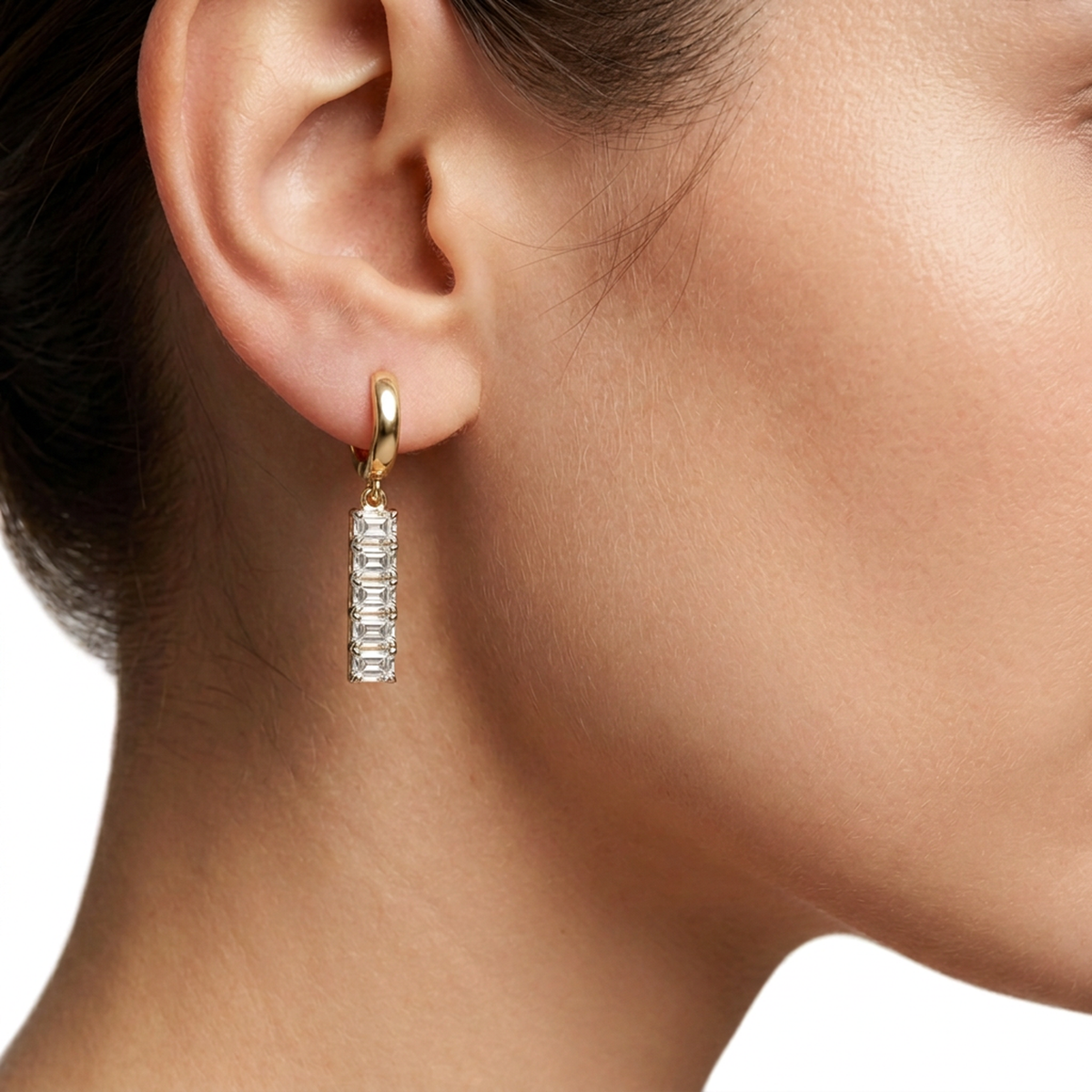 Emerald Cut Diamond Bar Huggie Earrings — lab grown diamond earrings handcrafted by Vimora Diamonds