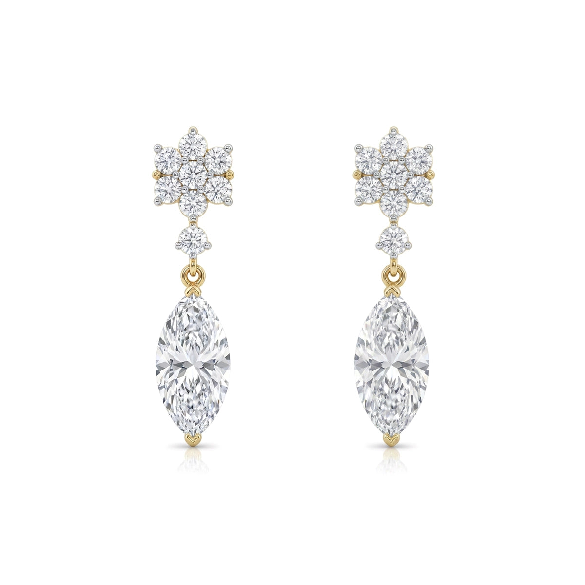 Floral Cluster Marquise Drop Earrings — marquise and round lab grown diamond earrings by Vimora Diamonds