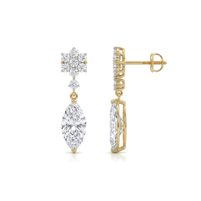 Floral Cluster Marquise Drop Earrings — marquise and round lab grown diamond earrings in 9K, 14K or 18K gold