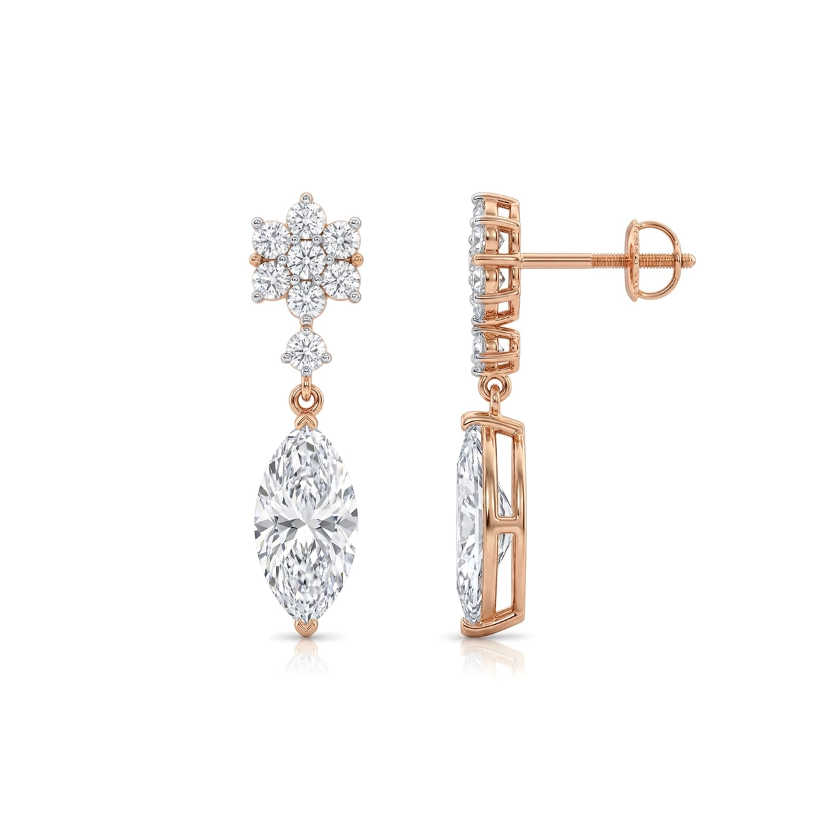 Floral Cluster Marquise Drop Earrings — certified lab grown diamond earrings from Vimora Diamonds