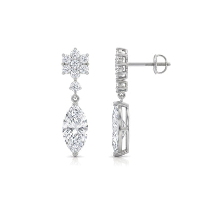 Floral Cluster Marquise Drop Earrings — marquise and round lab grown diamond earrings in solid hallmarked gold