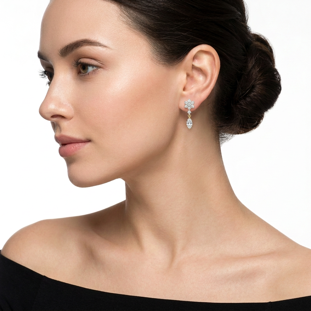 Floral Cluster Marquise Drop Earrings — lab grown diamond earrings handcrafted by Vimora Diamonds