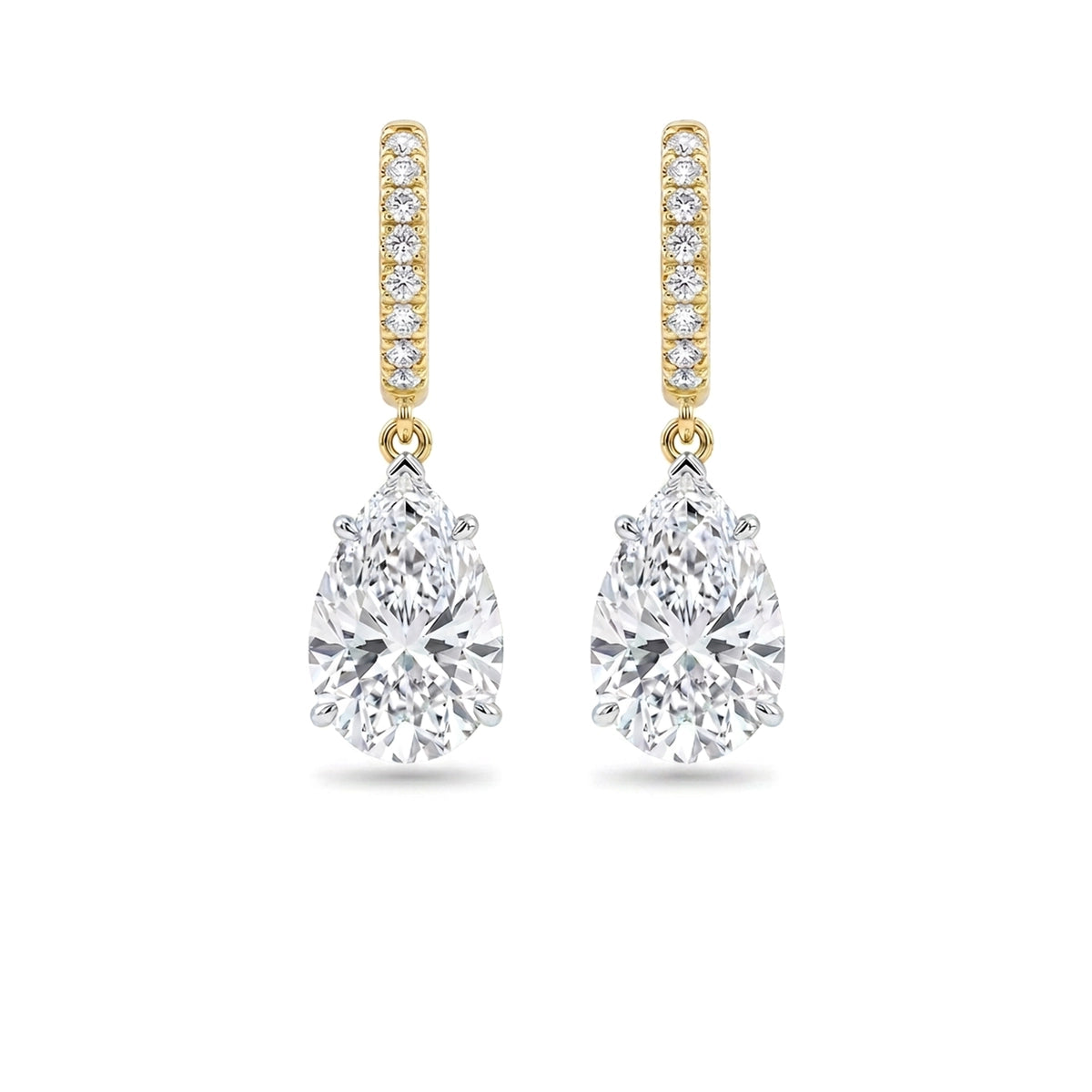 Pear Drop Pave Huggie Earrings — pear and round lab grown diamond earrings by Vimora Diamonds