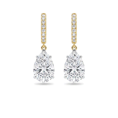 Pear Drop Pave Huggie Earrings — pear and round lab grown diamond earrings by Vimora Diamonds