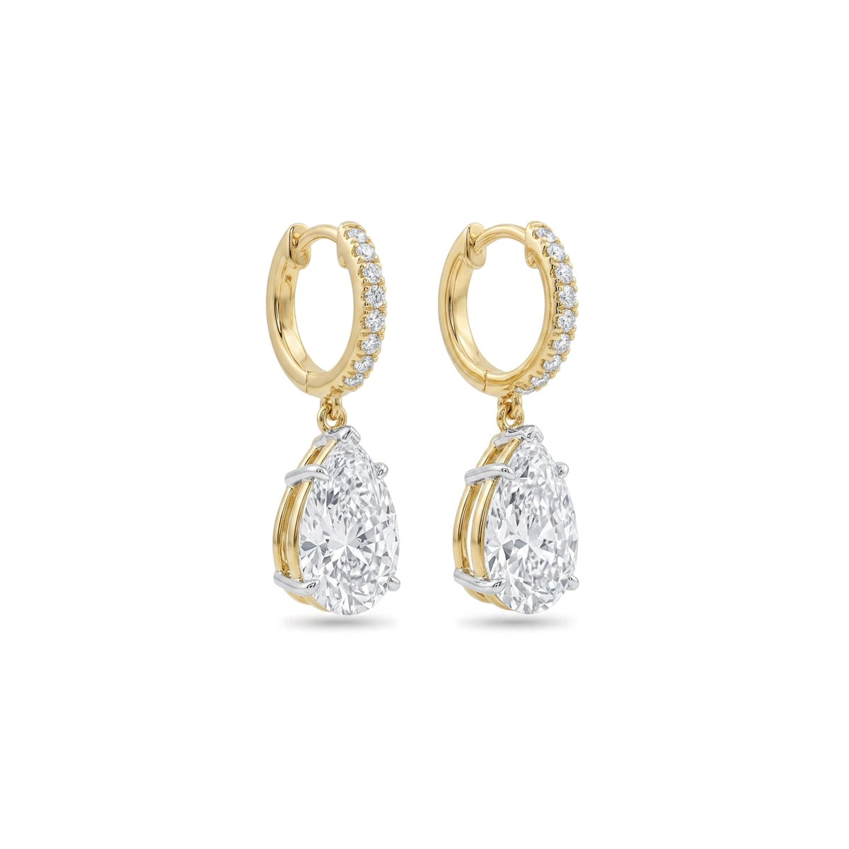 Pear Drop Pave Huggie Earrings in IGI certified lab grown diamond and BIS hallmarked gold