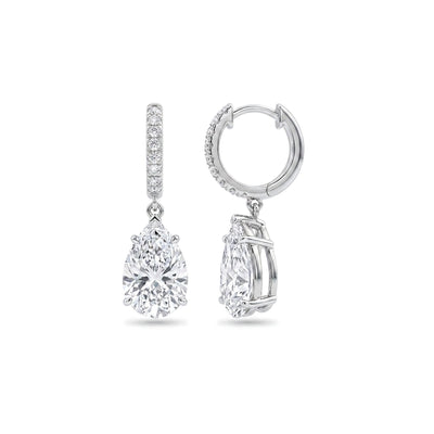 Pear Drop Pave Huggie Earrings — pear and round lab grown diamond earrings in solid hallmarked gold