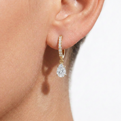 Pear Drop Pave Huggie Earrings — lab grown diamond earrings handcrafted by Vimora Diamonds