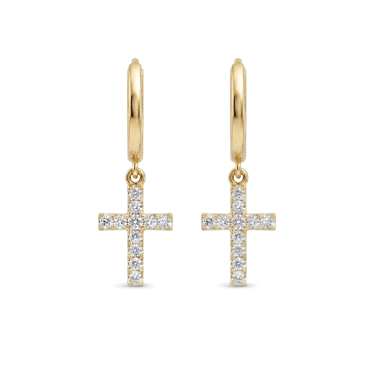 Pave Cross Drop Huggie Earrings — round lab grown diamond earrings by Vimora Diamonds