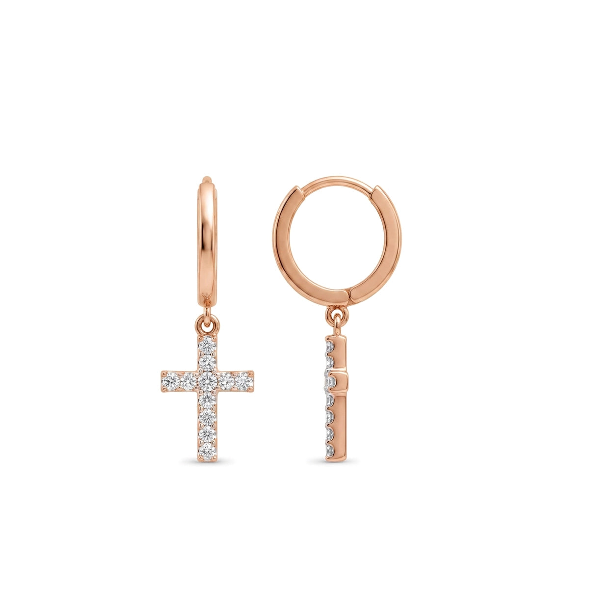 Pave Cross Drop Huggie Earrings — certified lab grown diamond earrings from Vimora Diamonds