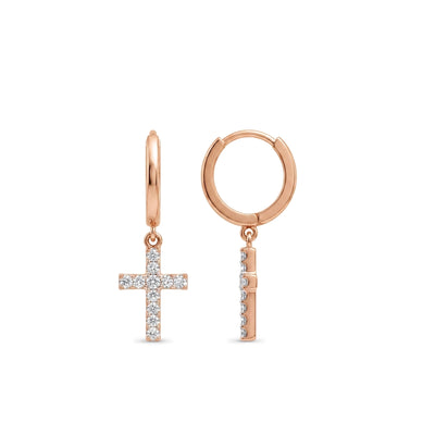 Pave Cross Drop Huggie Earrings — certified lab grown diamond earrings from Vimora Diamonds