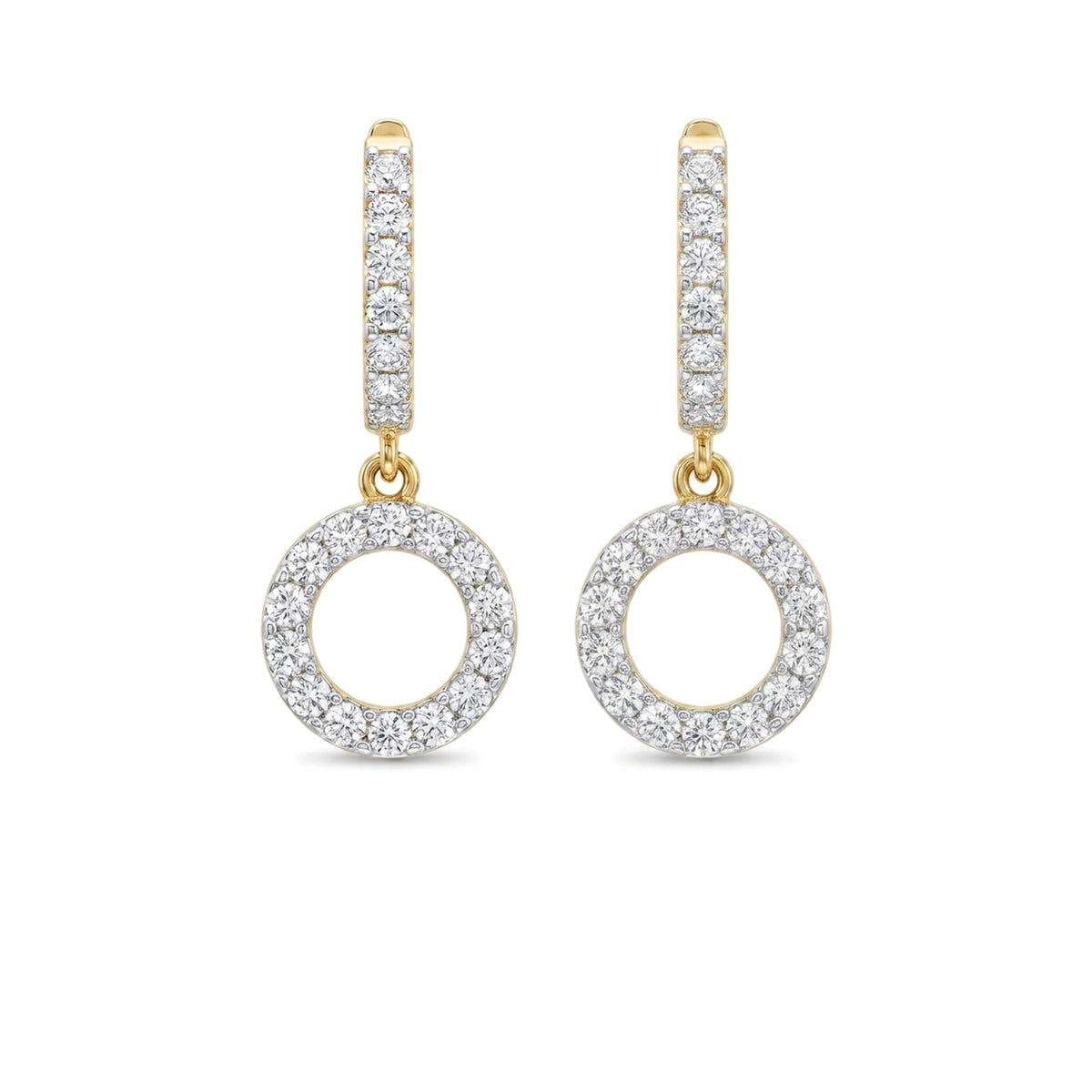 Pave Circle Drop Huggie Earrings — round lab grown diamond earrings by Vimora Diamonds