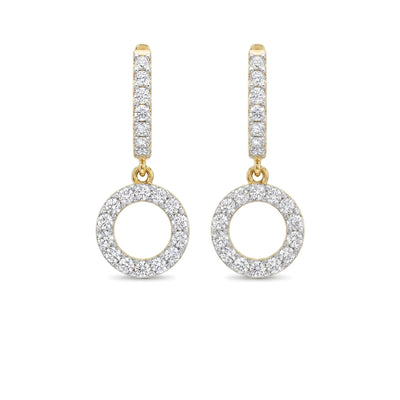 Pave Circle Drop Huggie Earrings — round lab grown diamond earrings by Vimora Diamonds