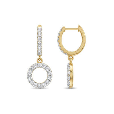 Pave Circle Drop Huggie Earrings — round lab grown diamond earrings in 9K, 14K or 18K gold