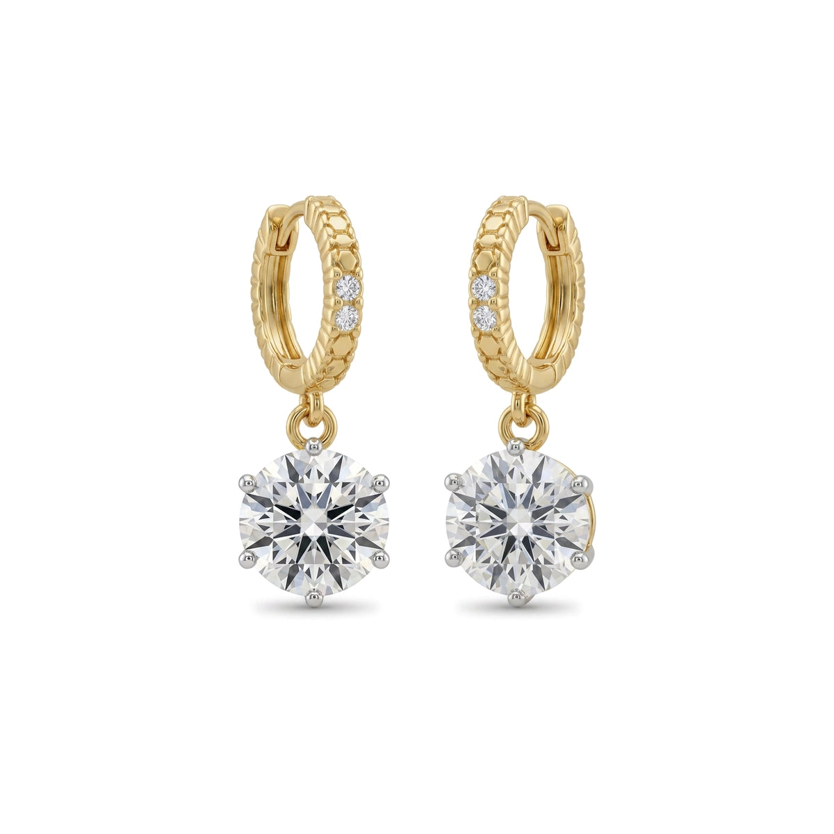 Round Diamond Drop Huggie Earrings in IGI certified lab grown diamond and BIS hallmarked gold