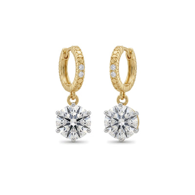 Round Diamond Drop Huggie Earrings in IGI certified lab grown diamond and BIS hallmarked gold