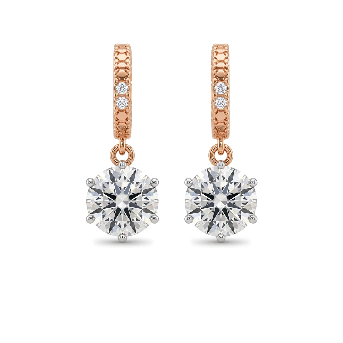 Round Diamond Drop Huggie Earrings — round lab grown diamond earrings in 9K, 14K or 18K gold