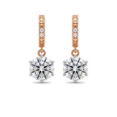 Round Diamond Drop Huggie Earrings — round lab grown diamond earrings in 9K, 14K or 18K gold