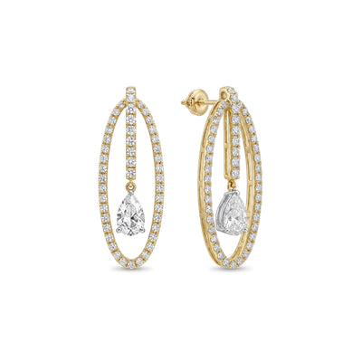 Pear Drop Oval Hoop Earrings in IGI certified lab grown diamond and BIS hallmarked gold