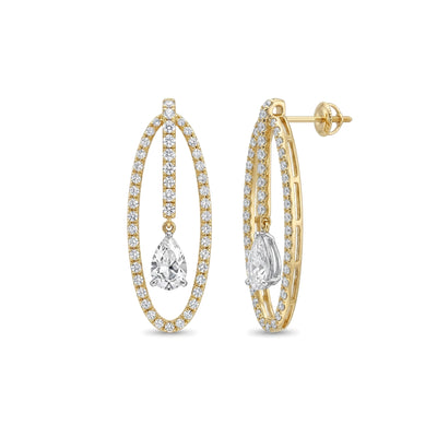 Pear Drop Oval Hoop Earrings — pear and round lab grown diamond earrings in 9K, 14K or 18K gold