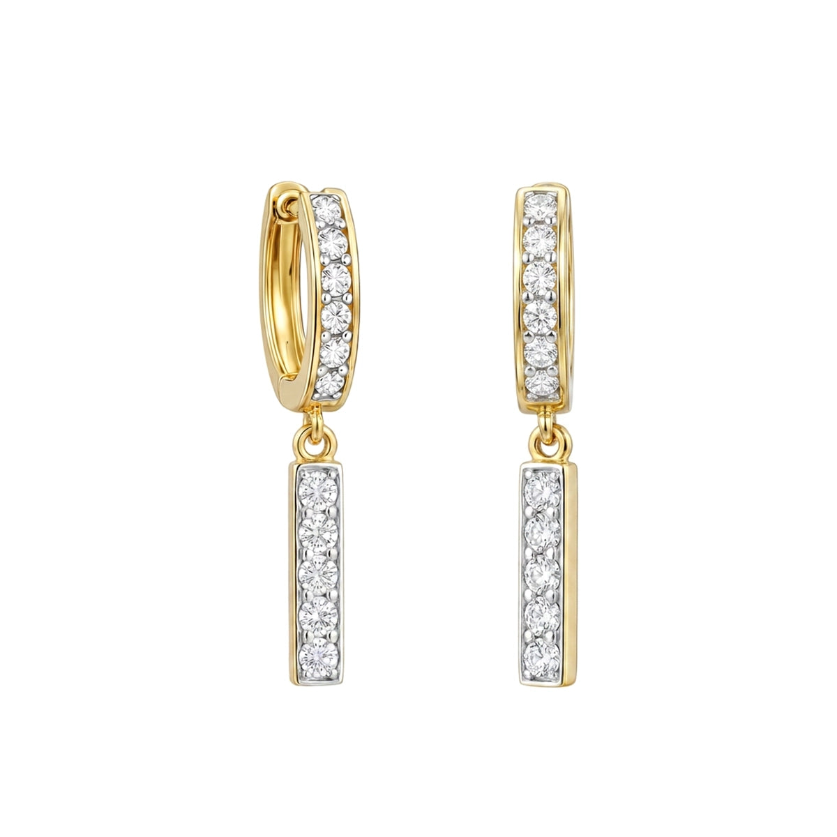 Pave Hoop Bar Drop Earrings — round lab grown diamond earrings by Vimora Diamonds
