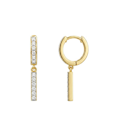 Pave Hoop Bar Drop Earrings in IGI certified lab grown diamond and BIS hallmarked gold