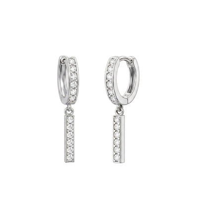 Pave Hoop Bar Drop Earrings — round lab grown diamond earrings in solid hallmarked gold