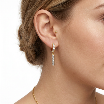 Pave Hoop Bar Drop Earrings — lab grown diamond earrings handcrafted by Vimora Diamonds