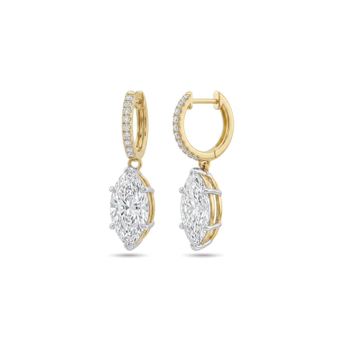 Marquise Drop Pave Hoop Earrings in IGI certified lab grown diamond and BIS hallmarked gold