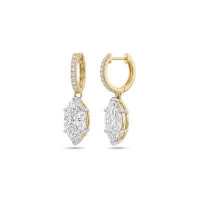 Marquise Drop Pave Hoop Earrings in IGI certified lab grown diamond and BIS hallmarked gold