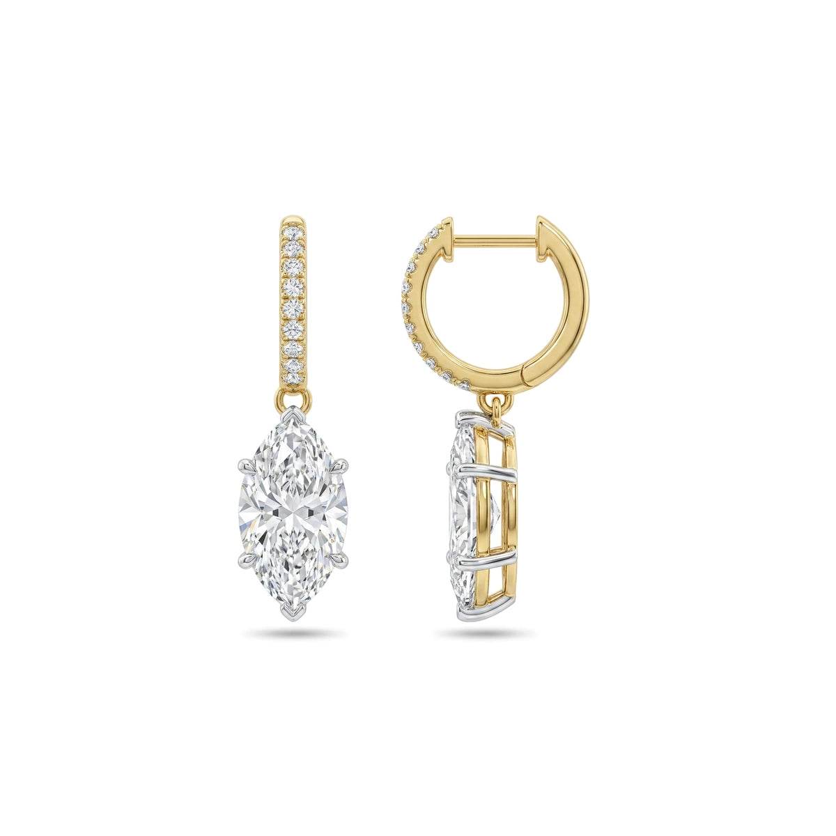 Marquise Drop Pave Hoop Earrings — marquise and round lab grown diamond earrings in 9K, 14K or 18K gold