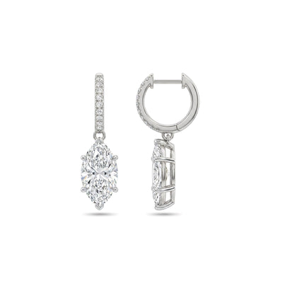 Marquise Drop Pave Hoop Earrings — marquise and round lab grown diamond earrings in solid hallmarked gold