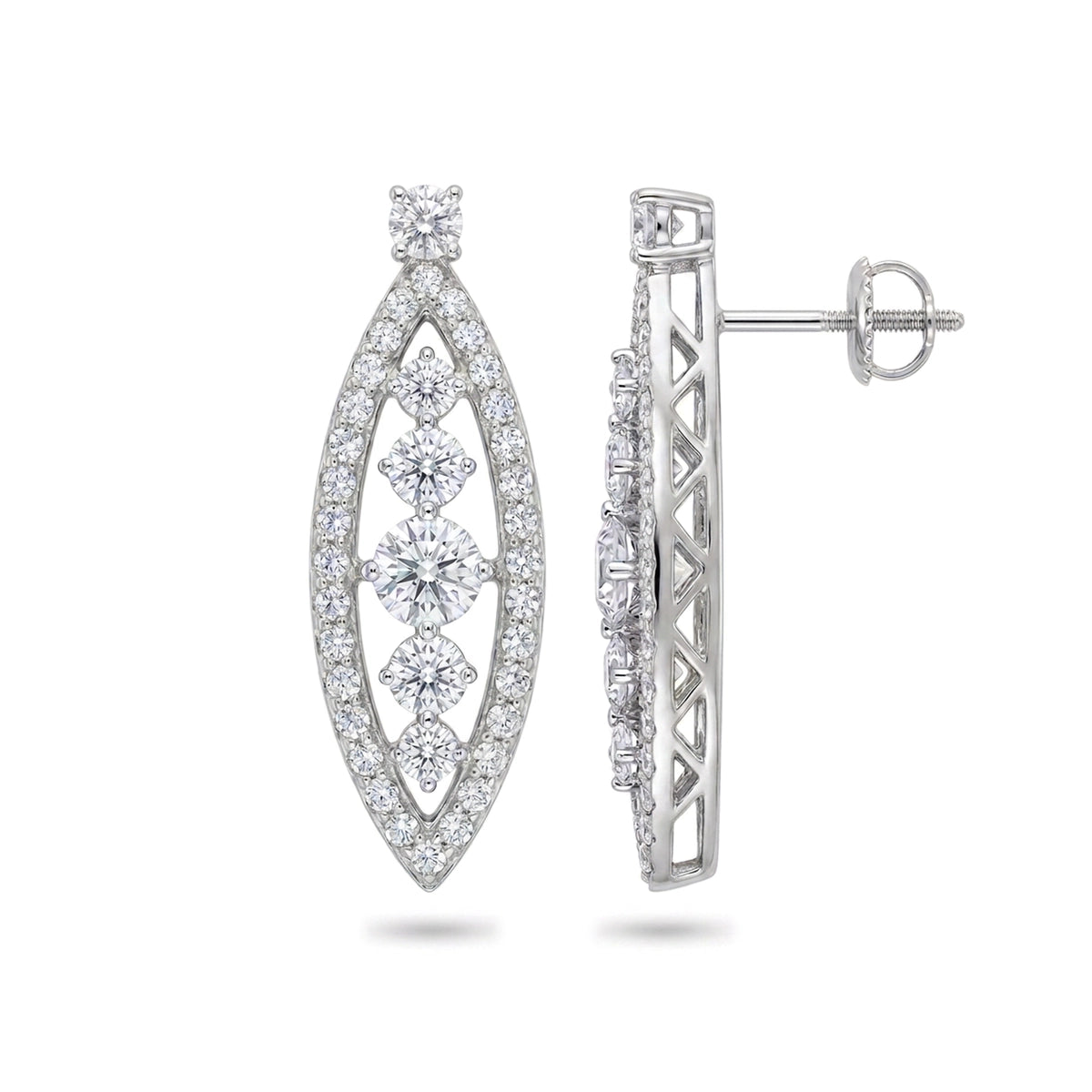 Graduated Journey Marquise Frame Earrings — round lab grown diamond earrings in solid hallmarked gold
