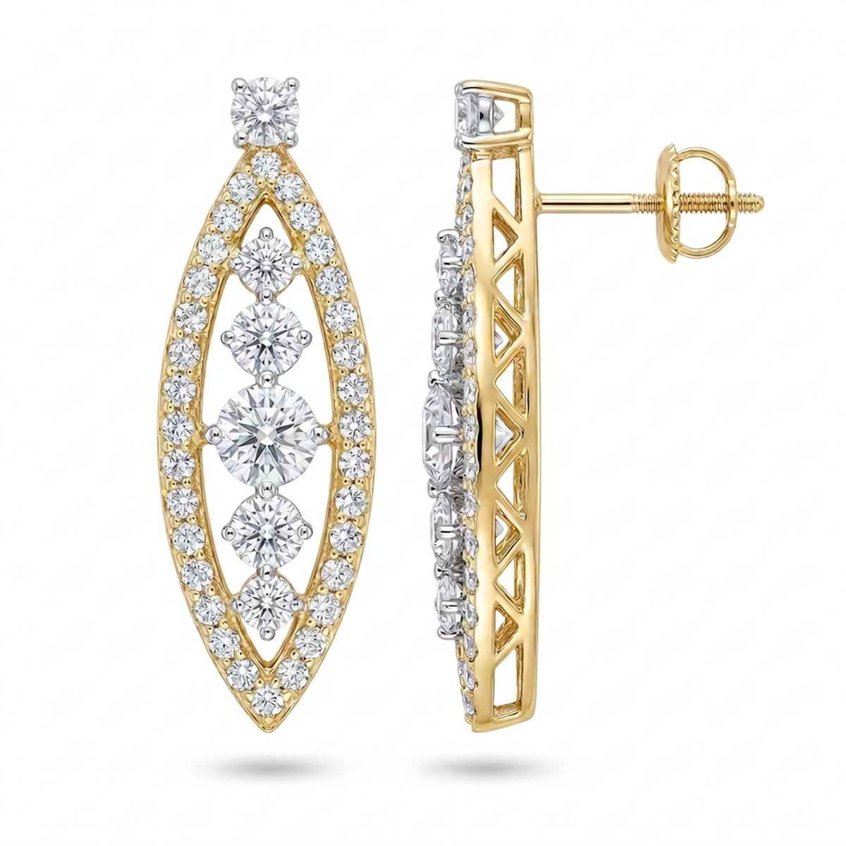 Graduated Journey Marquise Frame Earrings — round lab grown diamond earrings in 9K, 14K or 18K gold