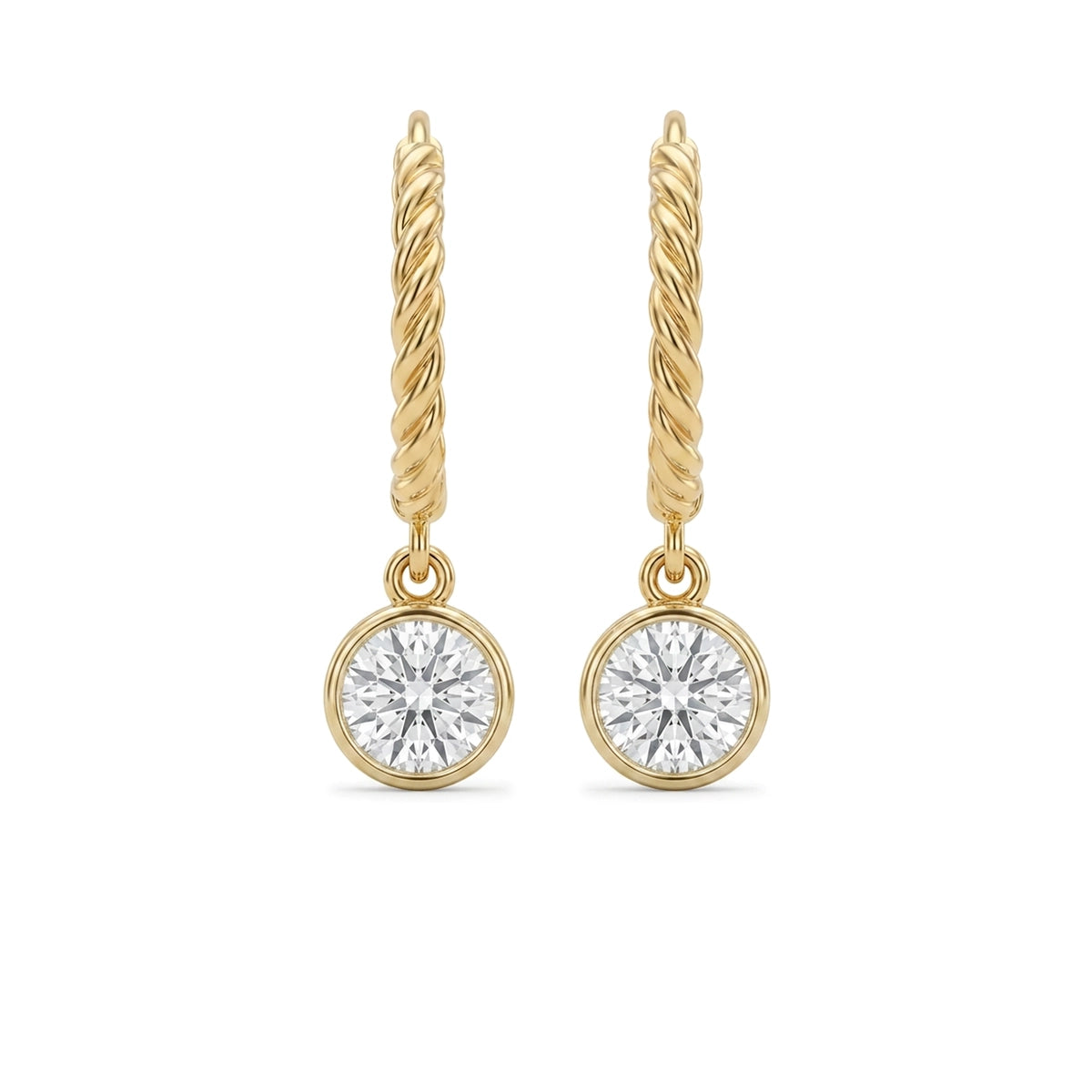 Bezel Round Drop Rope Hoop Earrings — round lab grown diamond earrings by Vimora Diamonds