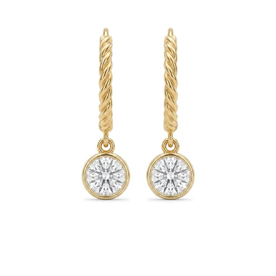 Bezel Round Drop Rope Hoop Earrings — round lab grown diamond earrings by Vimora Diamonds