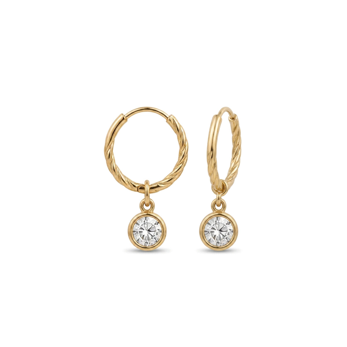 Bezel Round Drop Rope Hoop Earrings in IGI certified lab grown diamond and BIS hallmarked gold