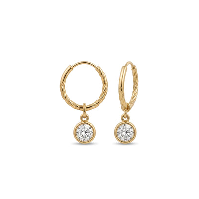 Bezel Round Drop Rope Hoop Earrings in IGI certified lab grown diamond and BIS hallmarked gold