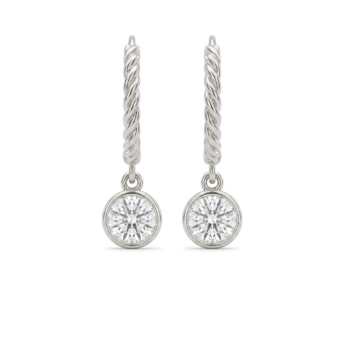 Bezel Round Drop Rope Hoop Earrings — certified lab grown diamond earrings from Vimora Diamonds