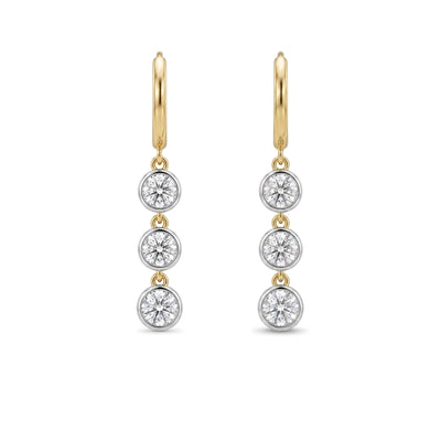 Triple Bezel Drop Hoop Earrings — round lab grown diamond earrings by Vimora Diamonds