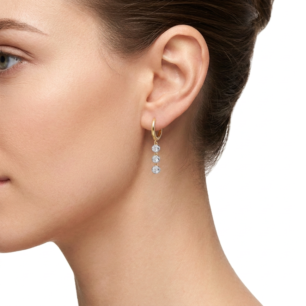 Triple Bezel Drop Hoop Earrings — lab grown diamond earrings handcrafted by Vimora Diamonds