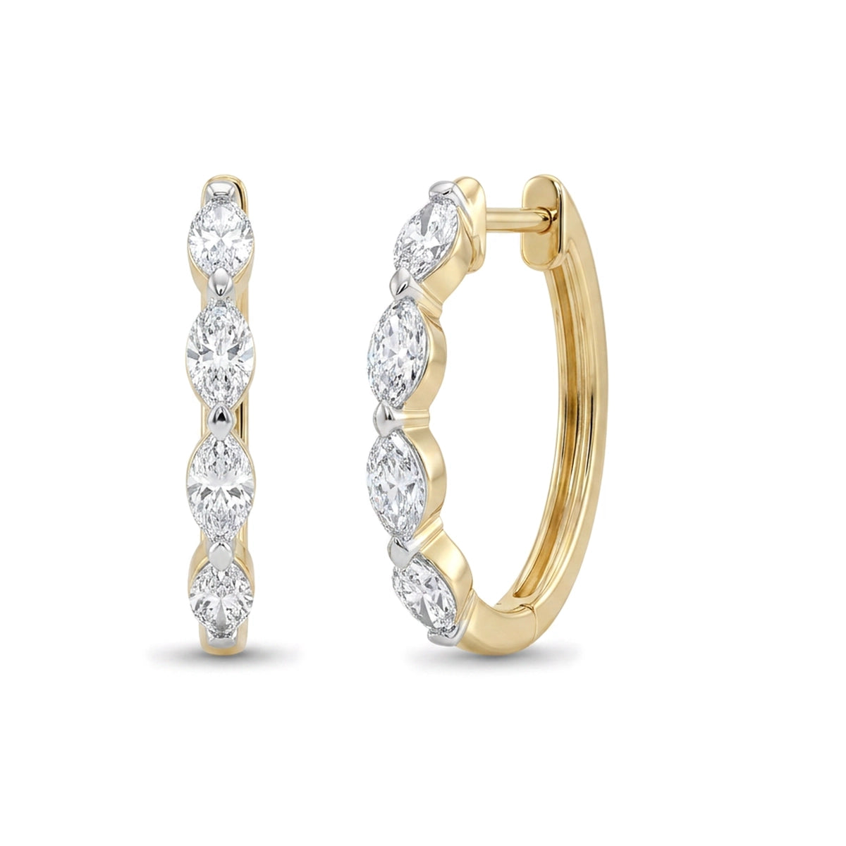 Marquise Wave Hoop Earrings in IGI certified lab grown diamond and BIS hallmarked gold