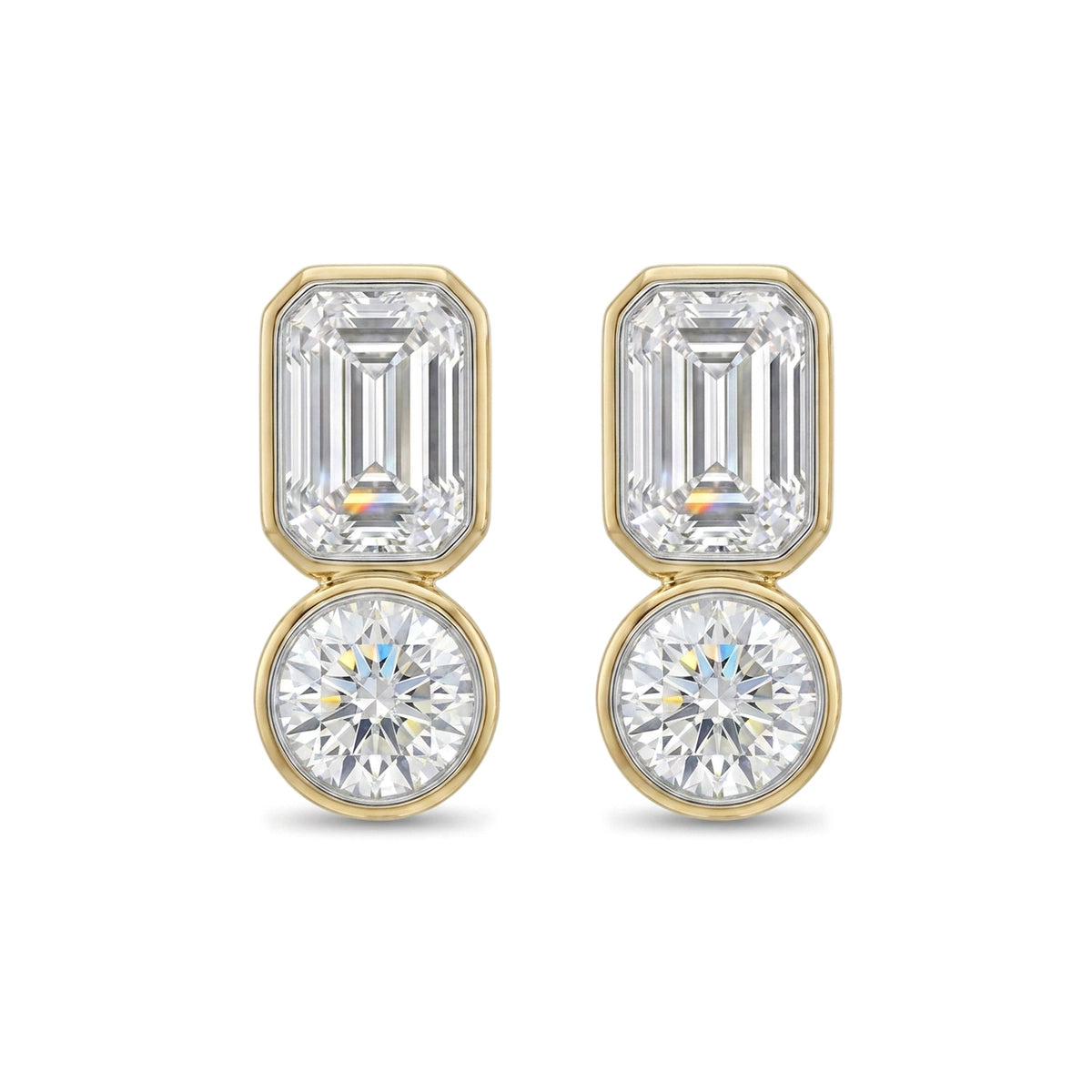 Emerald & Round Diamond Stacked Stud Earrings — emerald and round lab grown diamond earrings by Vimora Diamonds