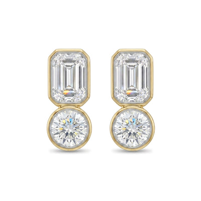 Emerald & Round Diamond Stacked Stud Earrings — emerald and round lab grown diamond earrings by Vimora Diamonds