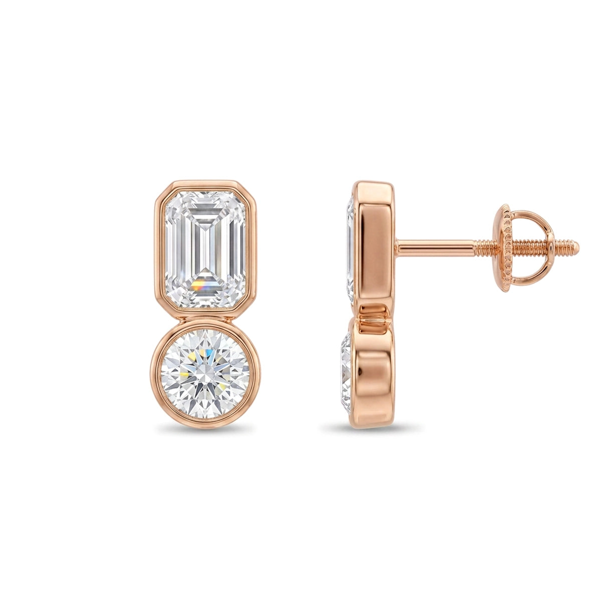 Emerald & Round Diamond Stacked Stud Earrings — certified lab grown diamond earrings from Vimora Diamonds