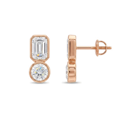 Emerald & Round Diamond Stacked Stud Earrings — certified lab grown diamond earrings from Vimora Diamonds