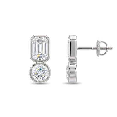 Emerald & Round Diamond Stacked Stud Earrings — emerald and round lab grown diamond earrings in solid hallmarked gold